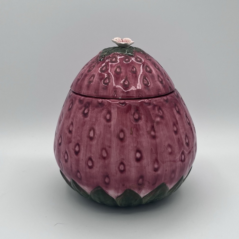 Vintage Seymour Mann Frutta Fresca Strawberry Ceramic Cookie Jar Hand Painted‎